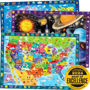 100 Pcs Search & Find Puzzles for Kids Maps & Space