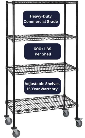 12" x 72" Black Shelving on Wheels