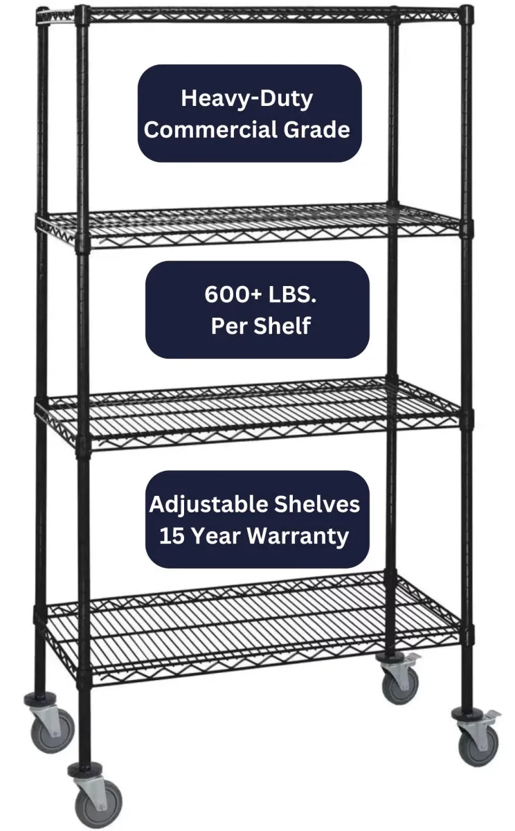 12" x 72" Black Shelving on Wheels