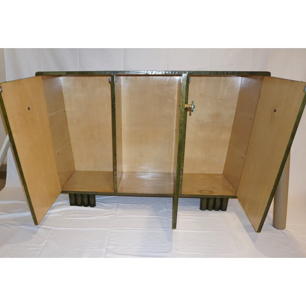 1970s Italian Ash Wood Green Malachite Pigmented Triangular Postmodern Cabinet