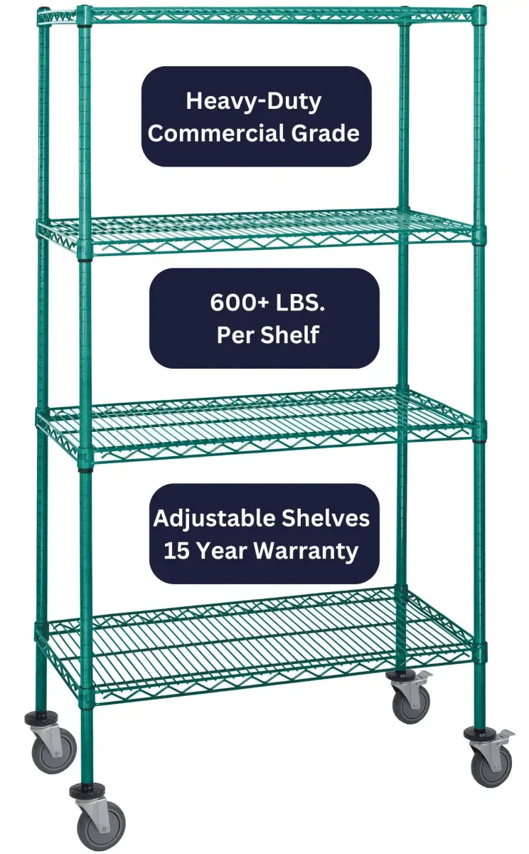 21" x 42" Green Shelving on Wheels