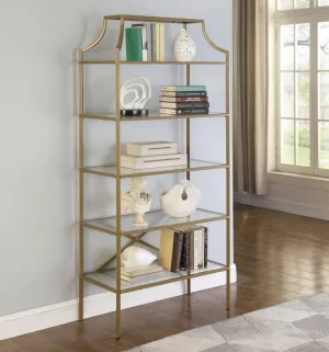 5-tier Tempered Glass Shelves Bookcase Matte Gold