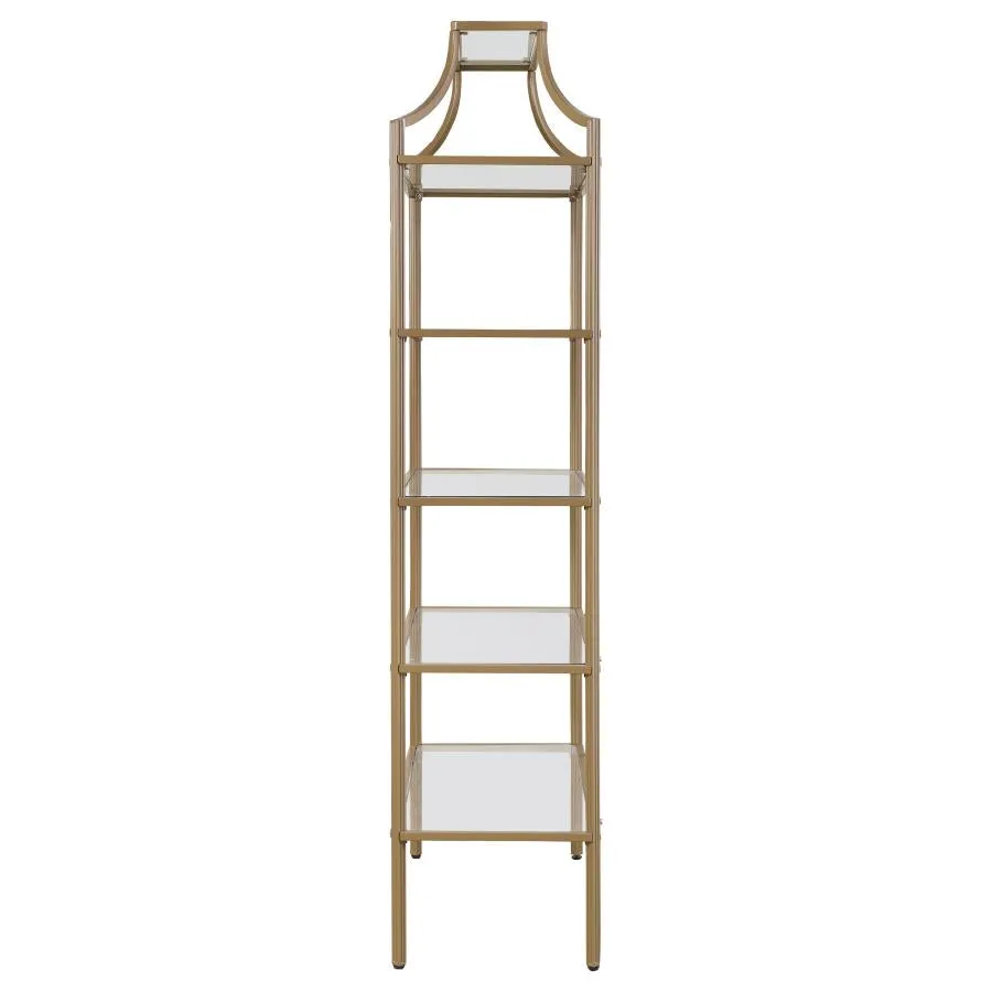 5-tier Tempered Glass Shelves Bookcase Matte Gold
