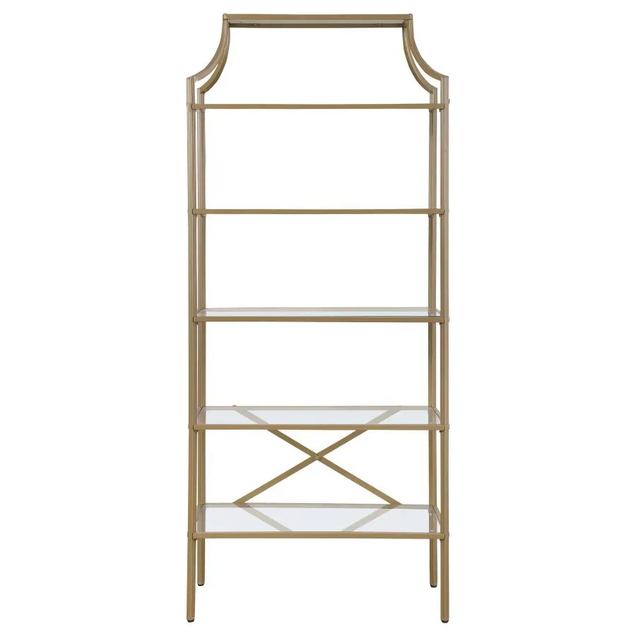 5-tier Tempered Glass Shelves Bookcase Matte Gold