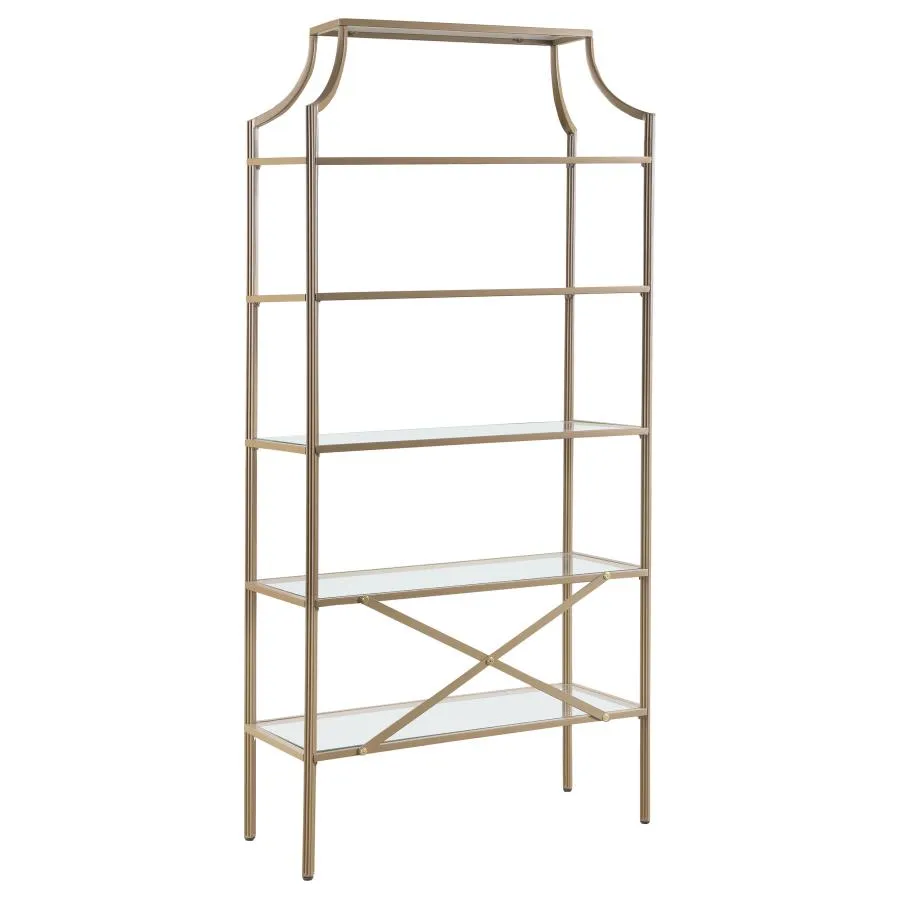 5-tier Tempered Glass Shelves Bookcase Matte Gold