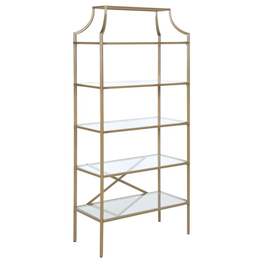 5-tier Tempered Glass Shelves Bookcase Matte Gold