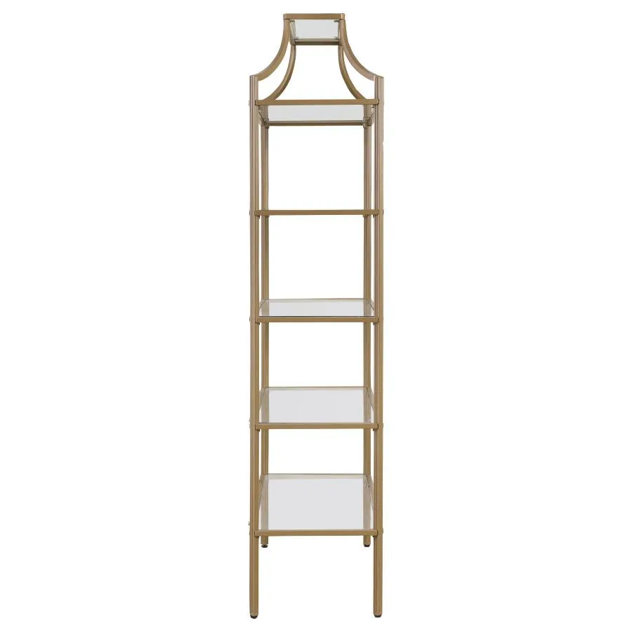 5-tier Tempered Glass Shelves Bookcase Matte Gold