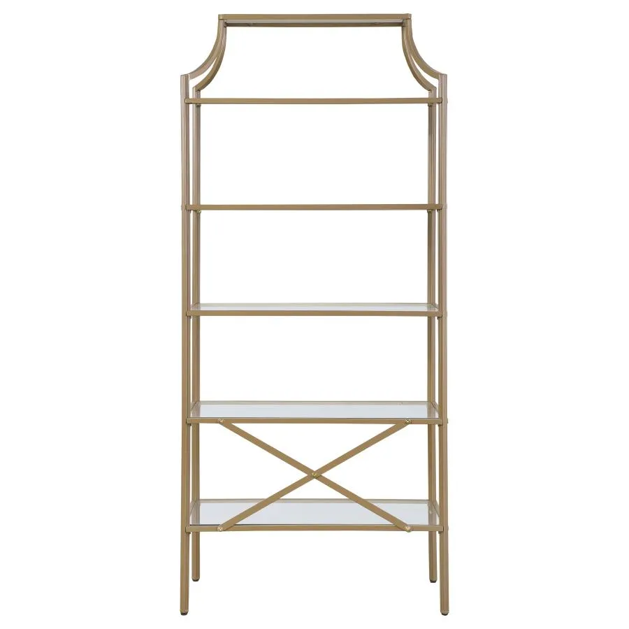 5-tier Tempered Glass Shelves Bookcase Matte Gold