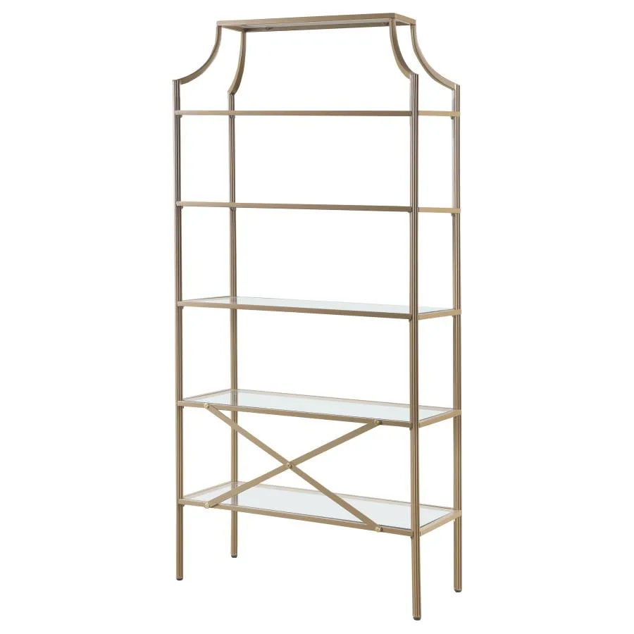 5-tier Tempered Glass Shelves Bookcase Matte Gold