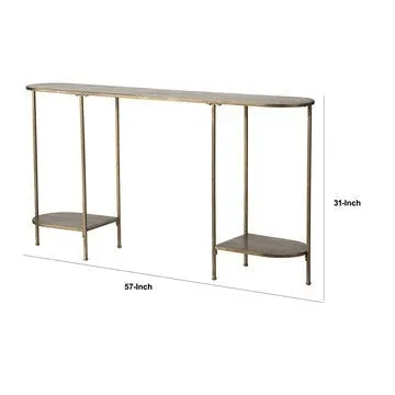57 Inch Console Table, Oval, Steel Frame, Modern, Bronze Finish By Casagear Home