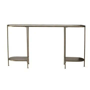 57 Inch Console Table, Oval, Steel Frame, Modern, Bronze Finish By Casagear Home