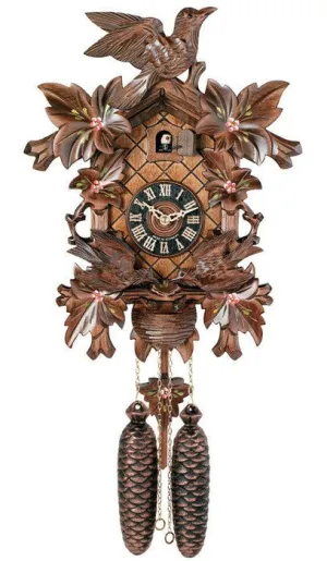 8 Day Flowers, Leaves, and Animated Birds Feeding Baby Birds Clocks