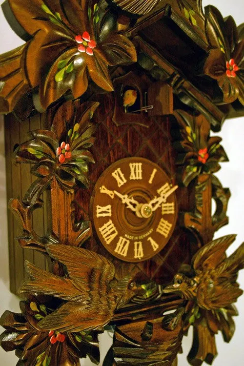 8 Day Flowers, Leaves, and Animated Birds Feeding Baby Birds Clocks