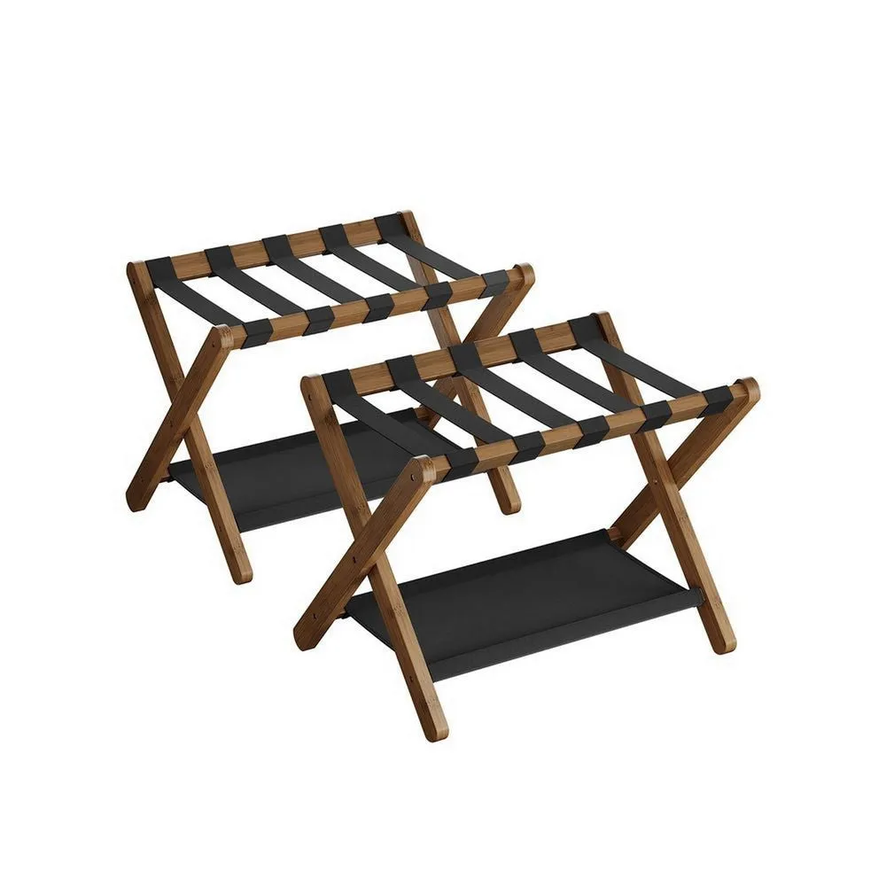 Ami 26 Inch Luggage Rack Set of 2, 1 Storage Shelf, X Shaped, Brown Wood By Casagear Home