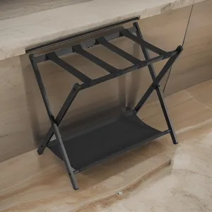 Ami 27 Inch Luggage Rack, 1 Storage Shelf, Foldable, X Shaped Body, Black By Casagear Home