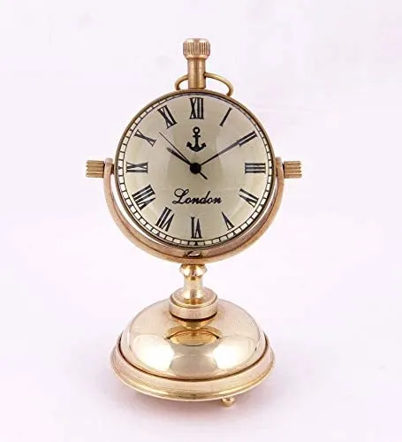 Antique Nautical Vintage Brass Stand Clock Table Desk Clock Antique Stand Gold Finish Brass Antique Table Clock/Desk Clock