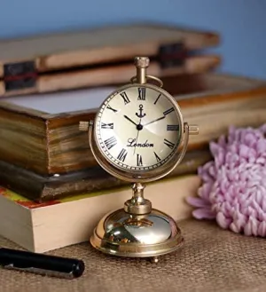 Antique Nautical Vintage Brass Stand Clock Table Desk Clock Antique Stand Gold Finish Brass Antique Table Clock/Desk Clock