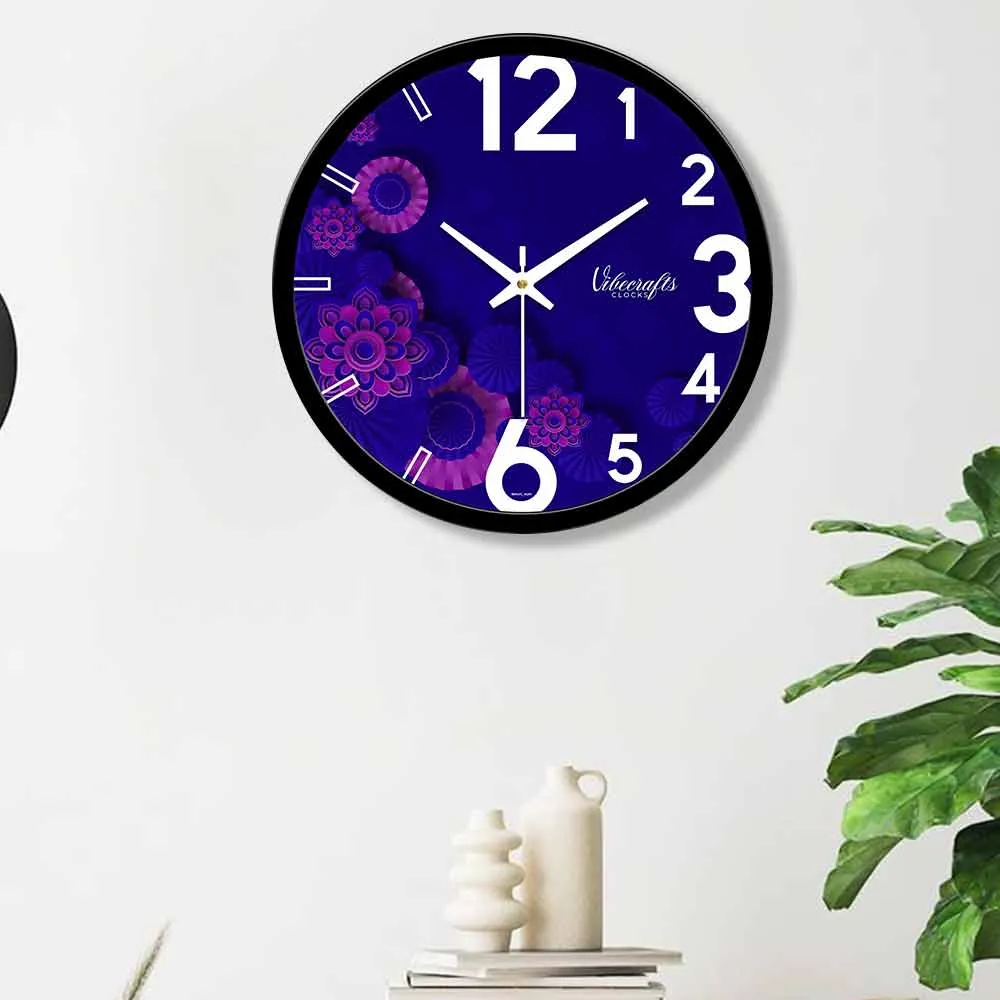 Beautiful Blue & Pink Flowers Pattern Designer Wall Clock