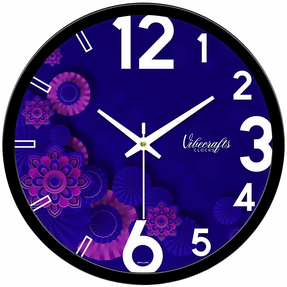 Beautiful Blue & Pink Flowers Pattern Designer Wall Clock