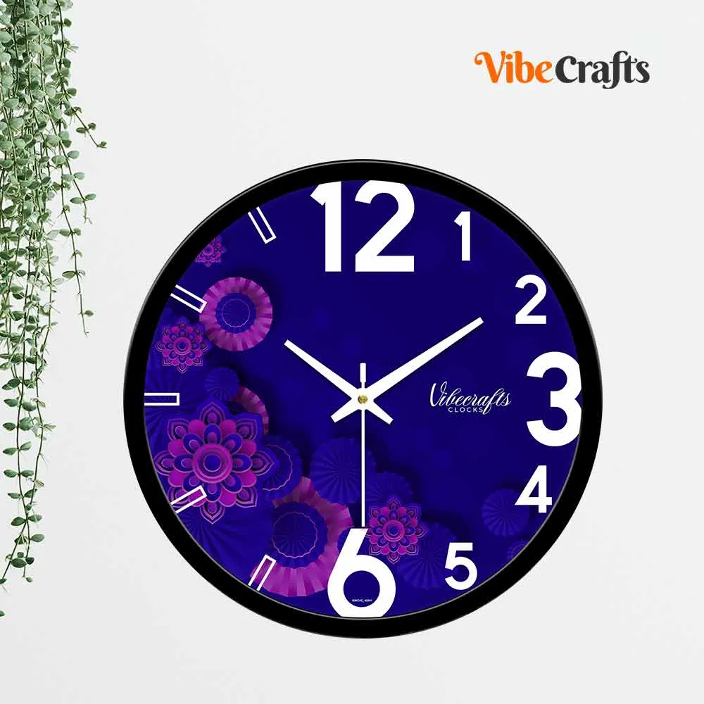 Beautiful Blue & Pink Flowers Pattern Designer Wall Clock