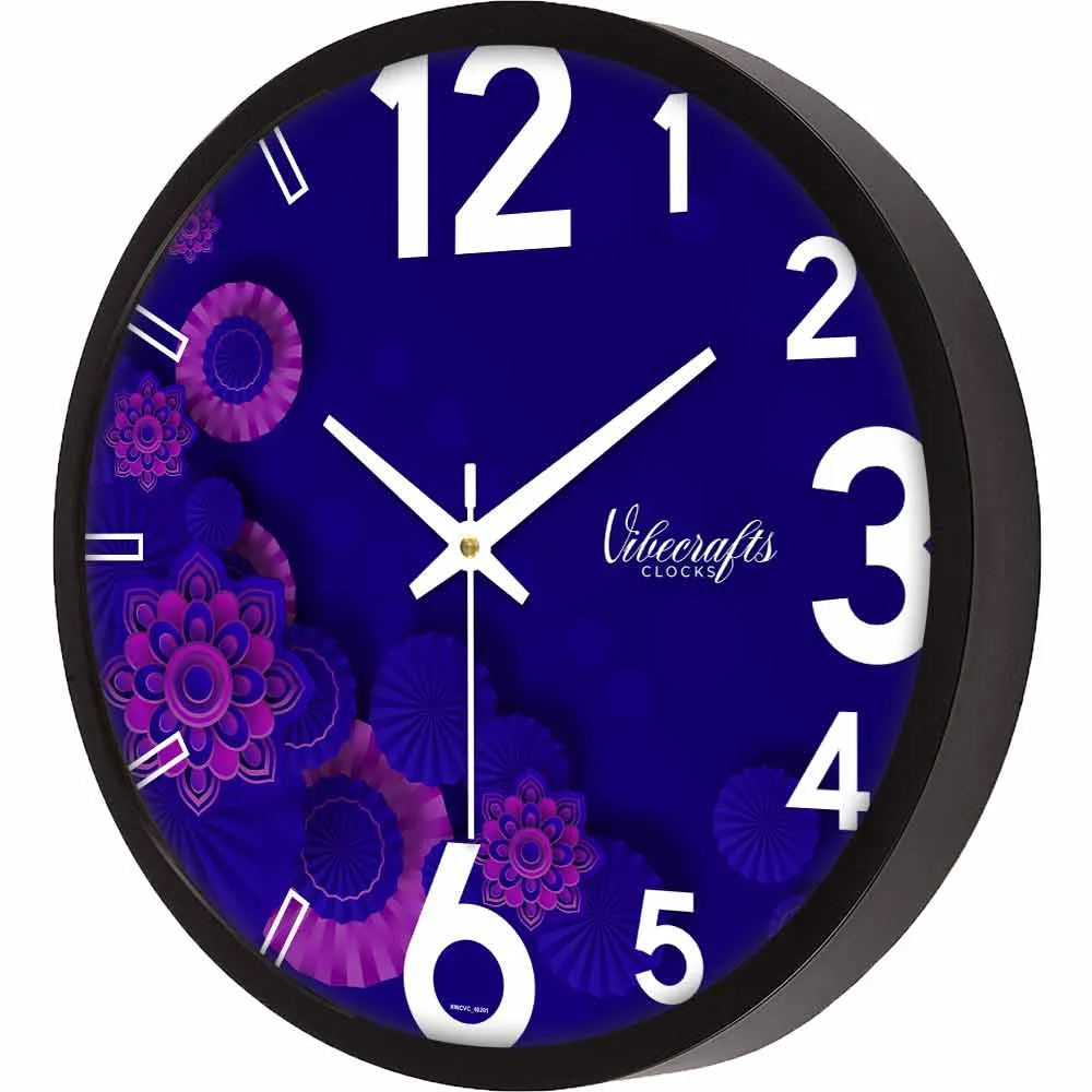 Beautiful Blue & Pink Flowers Pattern Designer Wall Clock