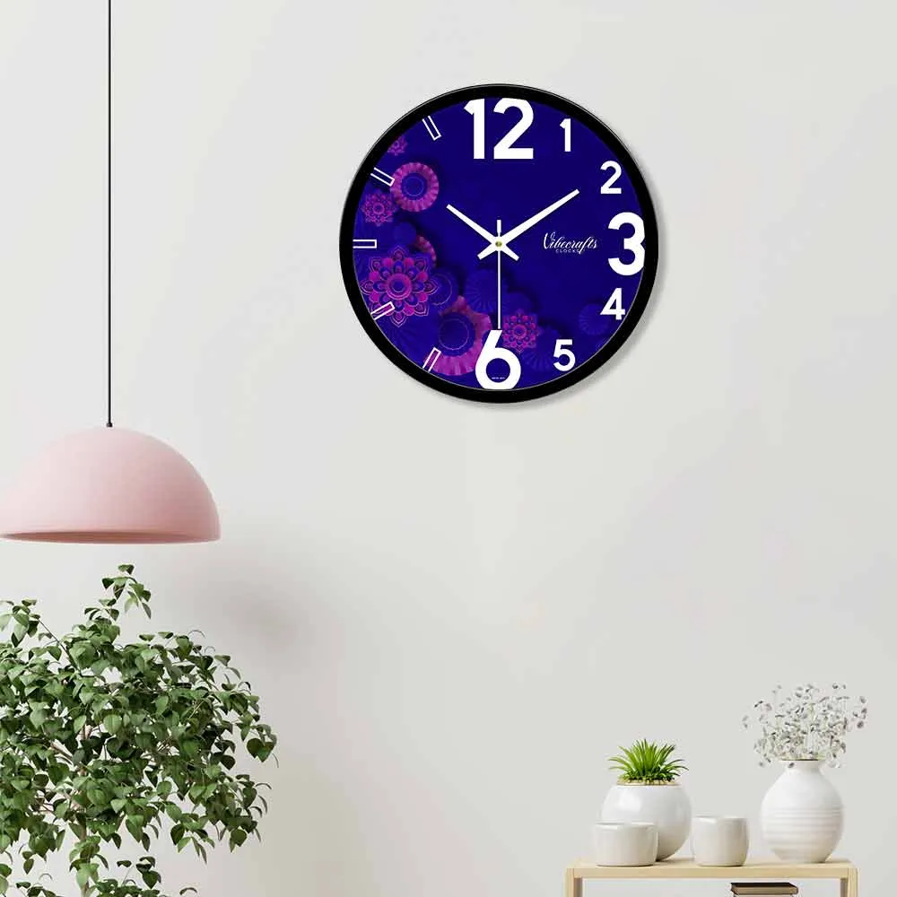 Beautiful Blue & Pink Flowers Pattern Designer Wall Clock