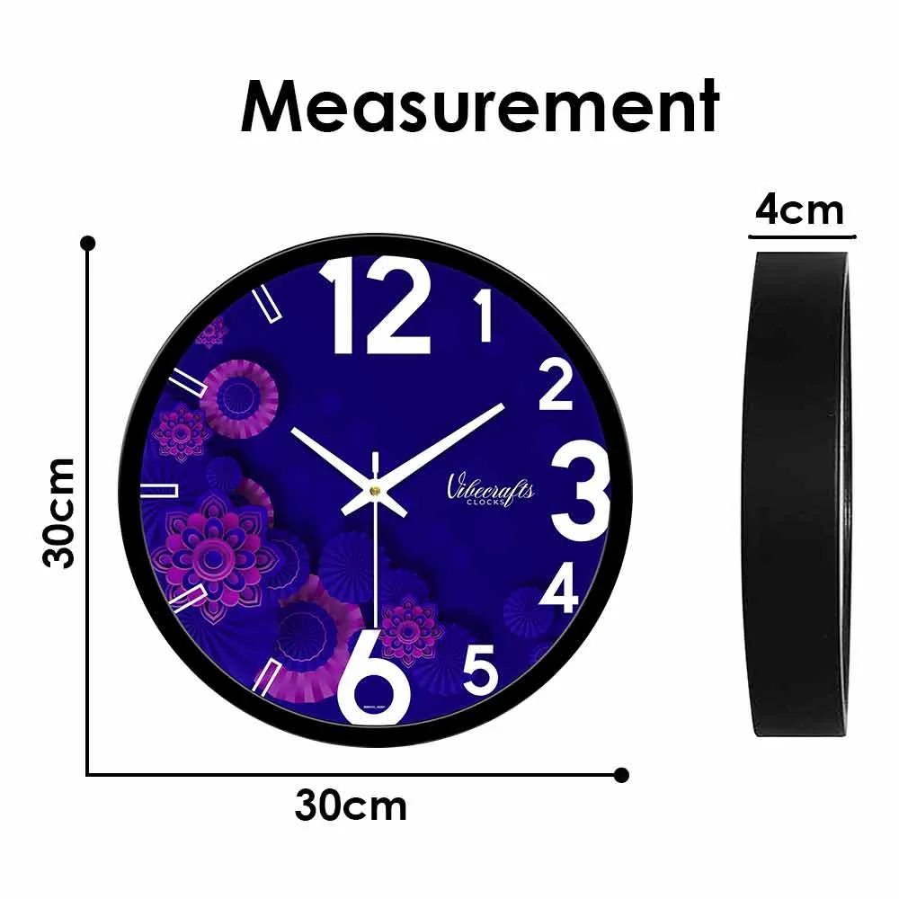 Beautiful Blue & Pink Flowers Pattern Designer Wall Clock