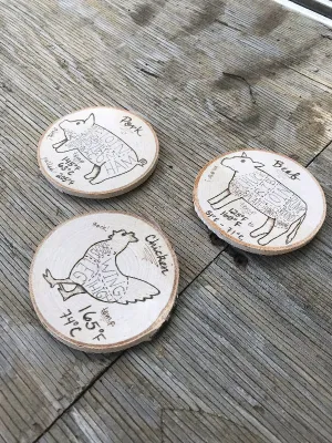 Beef, Chicken, and Pork Butcher Chart Magnets with Cooking Temperatures