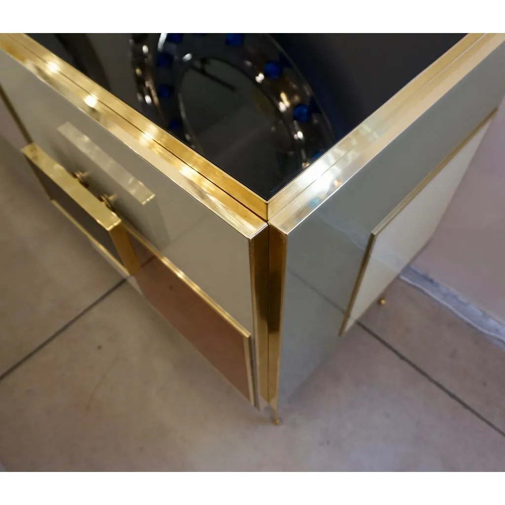 Bespoke Italian Black Cream Green Ochre Geometric Postmodern Cabinet/Sideboard