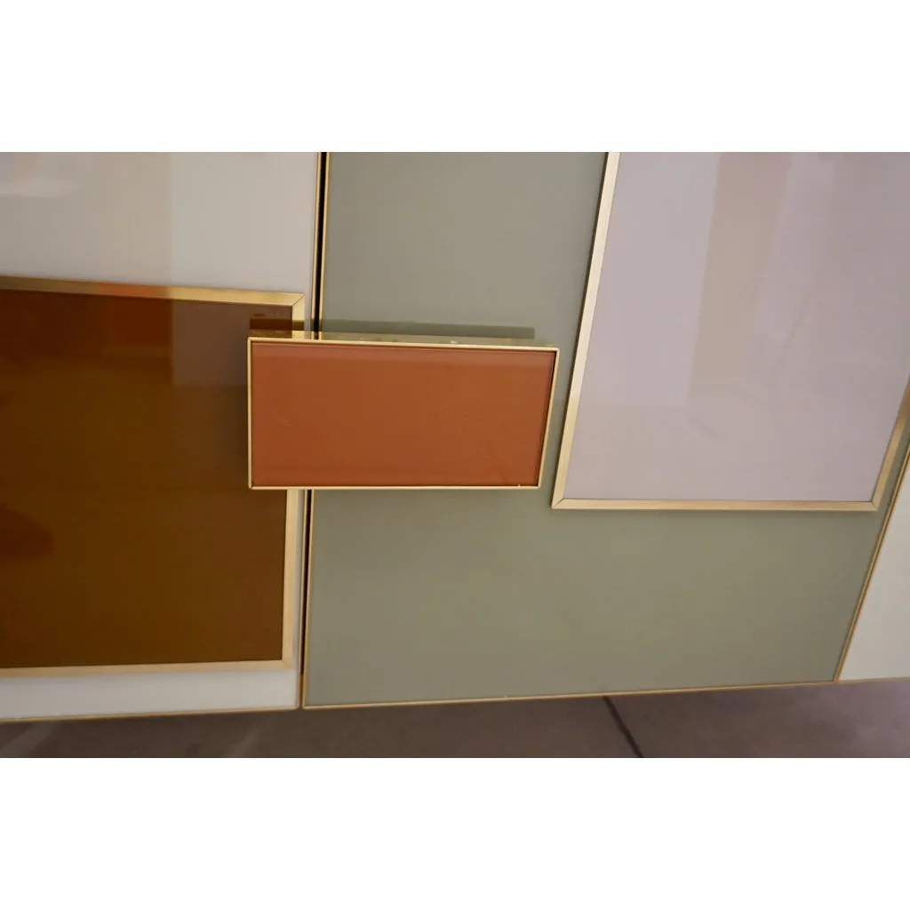 Bespoke Italian Black Cream Green Ochre Geometric Postmodern Cabinet/Sideboard