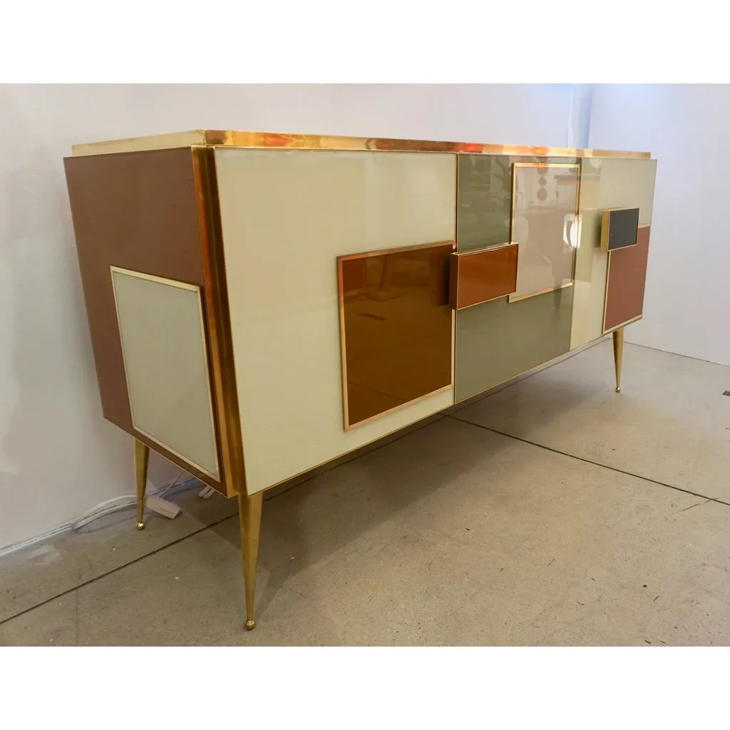 Bespoke Italian Black Cream Green Ochre Geometric Postmodern Cabinet/Sideboard