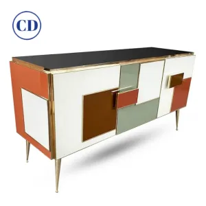 Bespoke Italian Black Cream Green Ochre Geometric Postmodern Cabinet/Sideboard