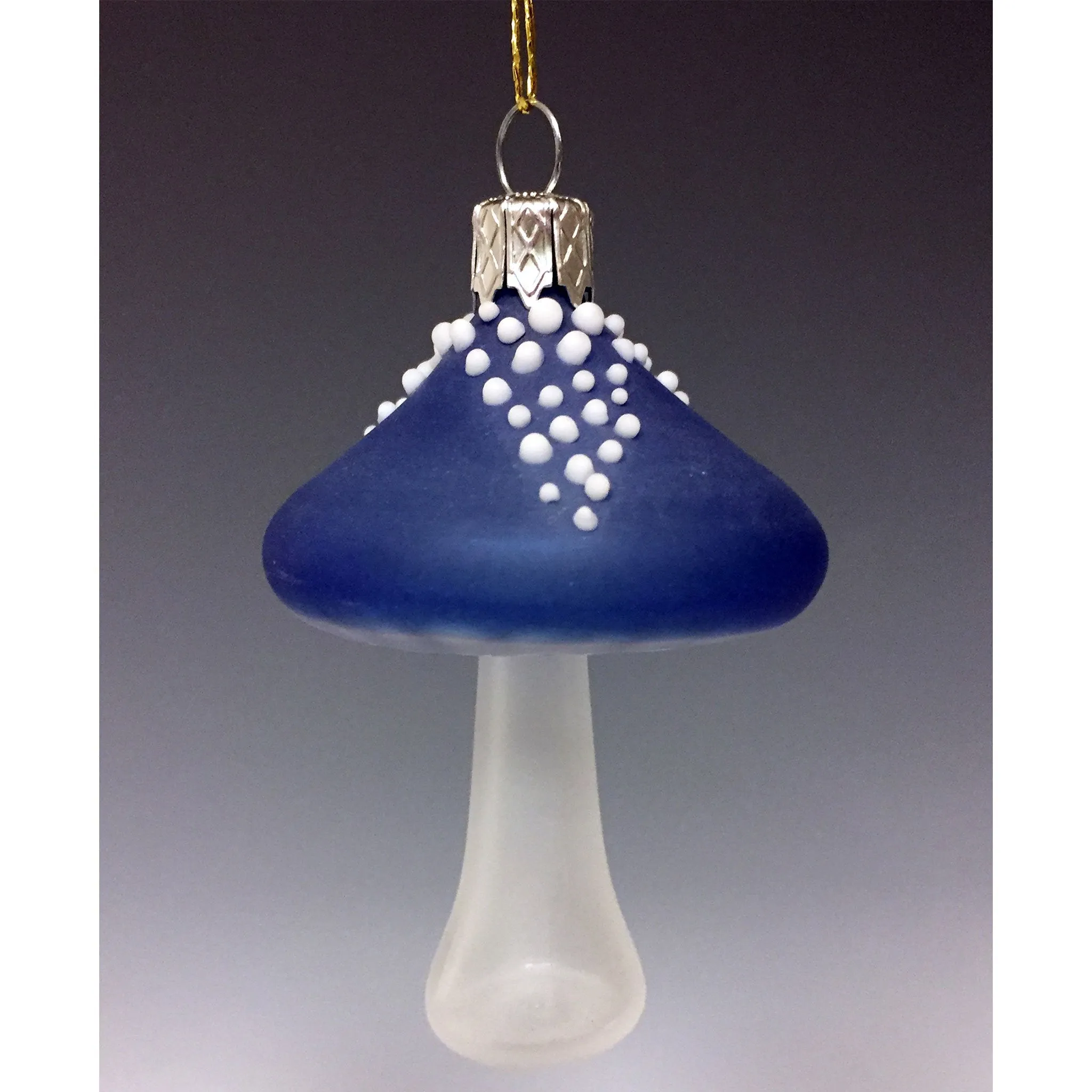 Blue Mushroom Glass Ornament by Sage Churchill-Foster, Sage Studios