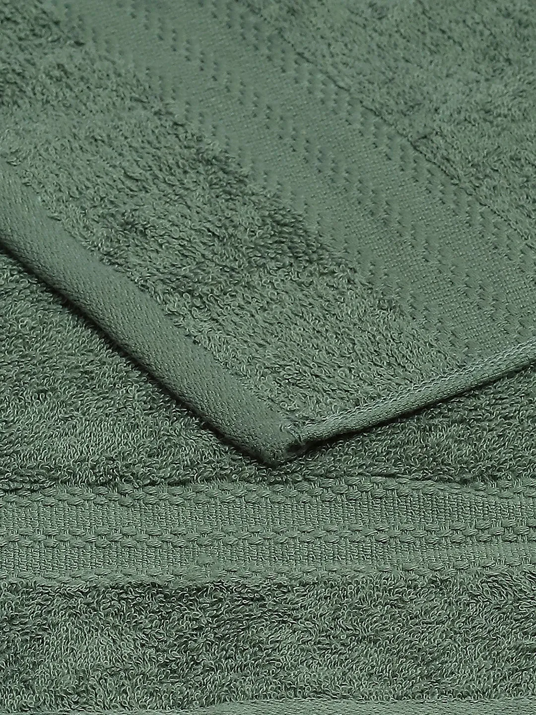 Bottle Green Cotton Solid 380 GSM 2 Bath Towel & 2 Hand Towel