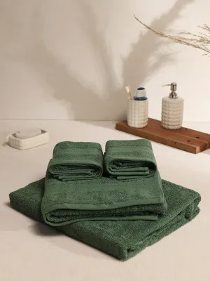 Bottle Green Cotton Solid 380 GSM 2 Bath Towel & 2 Hand Towel