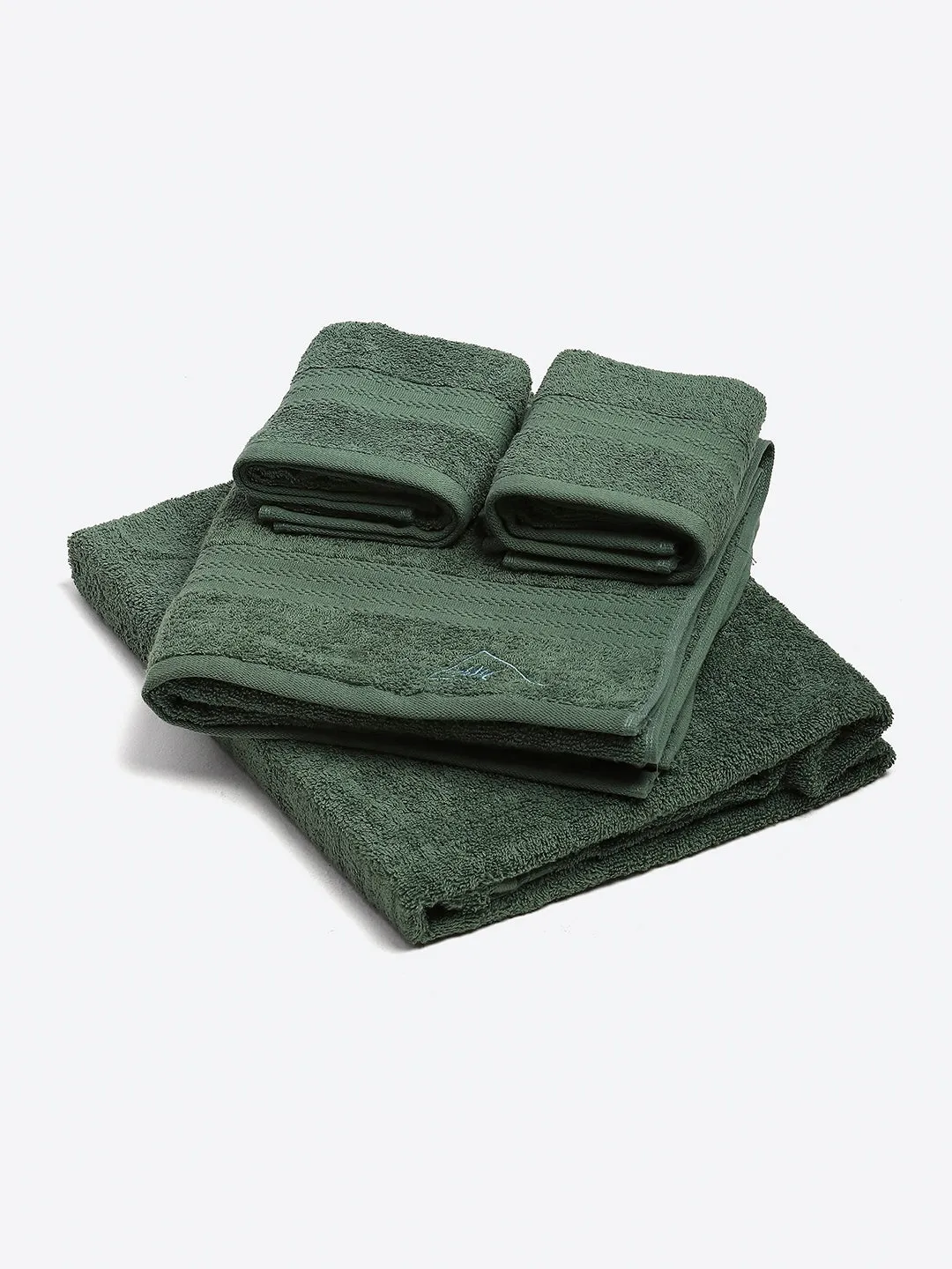 Bottle Green Cotton Solid 380 GSM 2 Bath Towel & 2 Hand Towel