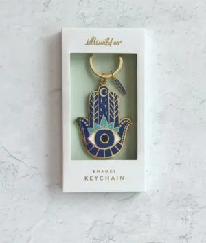 Brass and Blue Hamsa Keychain