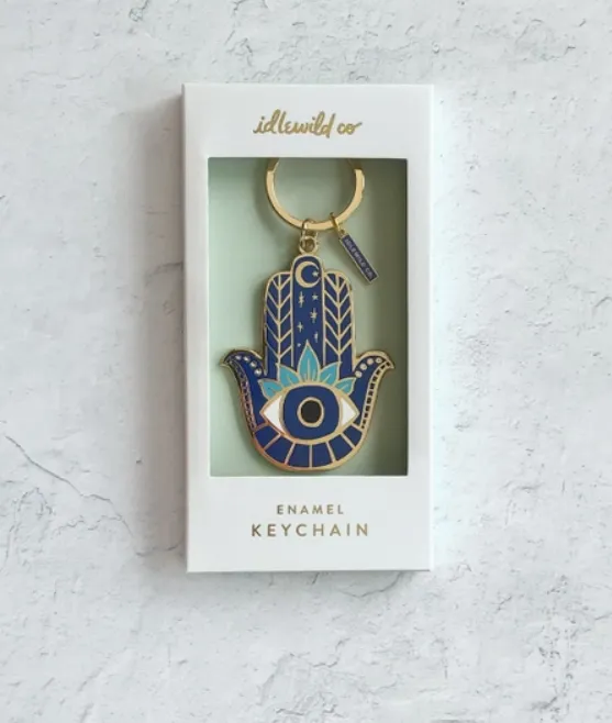 Brass and Blue Hamsa Keychain