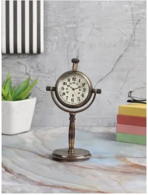 Brass Antique Analog Vintage Look Style Table Clock & Desk Clock, Office Tabletop Decoration & Gifting Item