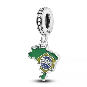 Brazilian Flag Charm - 925 Sterling Silver