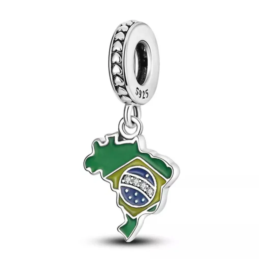 Brazilian Flag Charm - 925 Sterling Silver