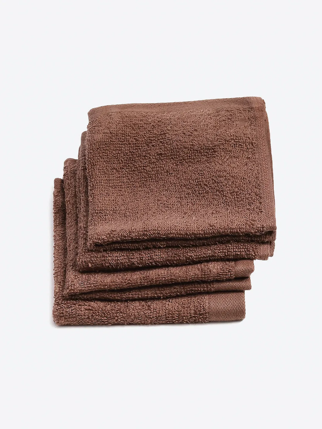 Brown Cotton Solid 600 GSM Face Towel (Pack of 4)