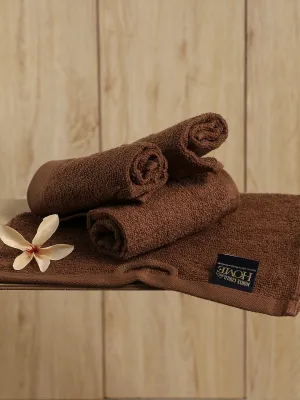Brown Cotton Solid 600 GSM Face Towel (Pack of 4)