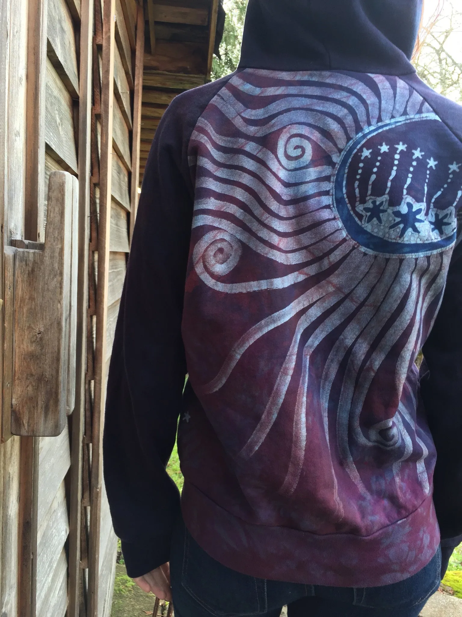 Burgundy Blue Tree of Life Handmade Batik Hoodie