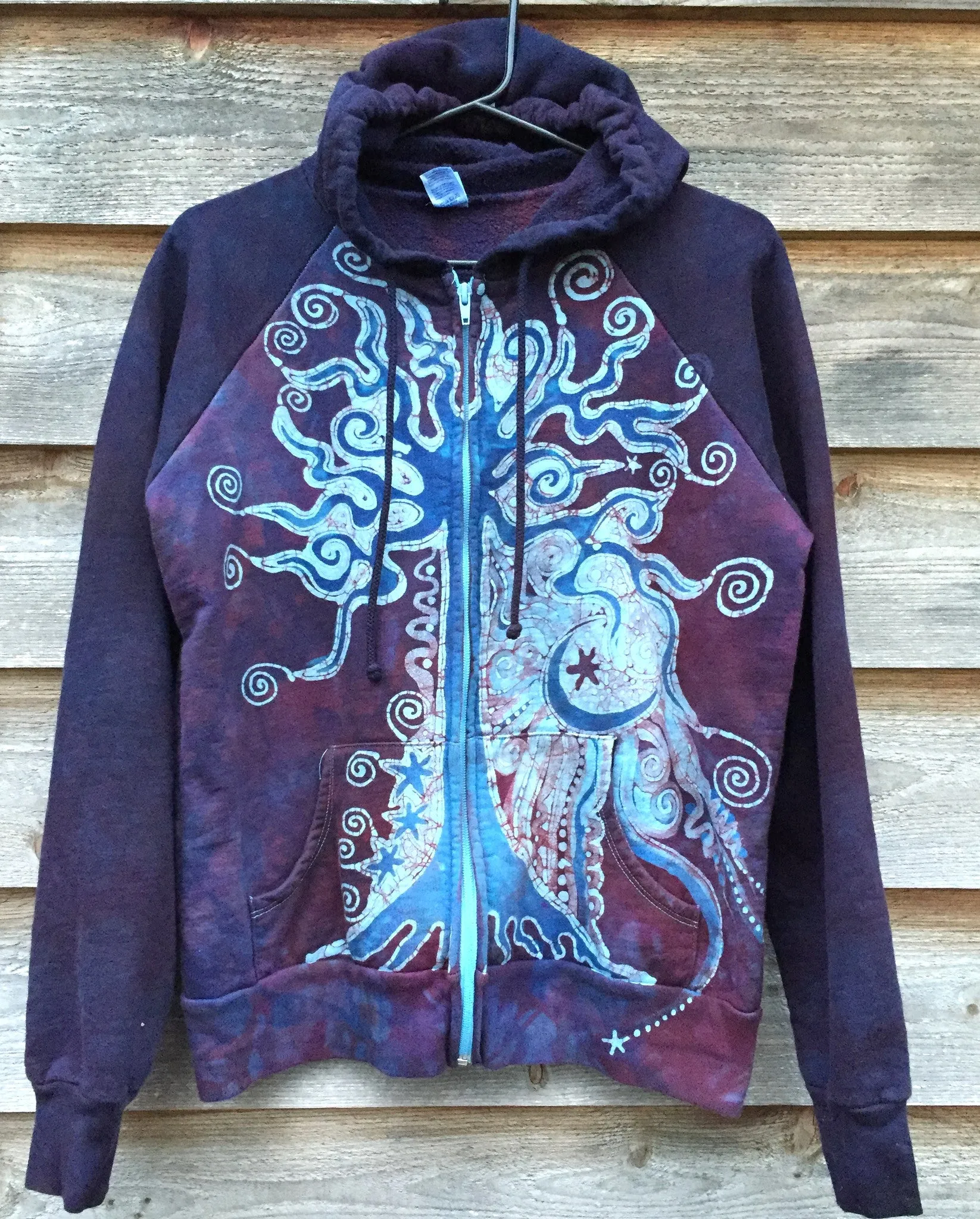 Burgundy Blue Tree of Life Handmade Batik Hoodie