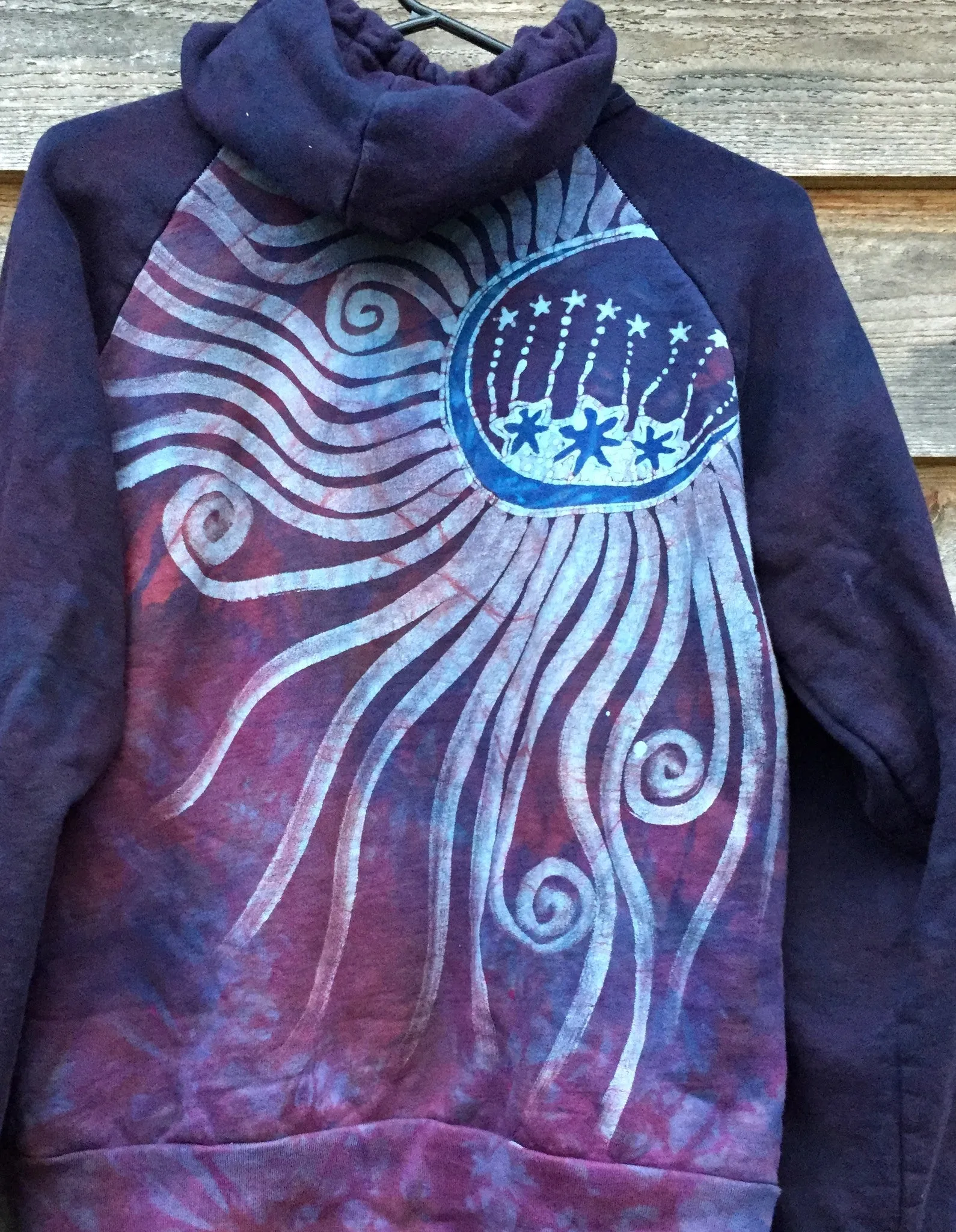 Burgundy Blue Tree of Life Handmade Batik Hoodie
