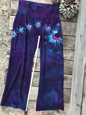 Check Measurements - Midnight Purple and Turquoise Stretchy Lounge Pants Size Large Shorty