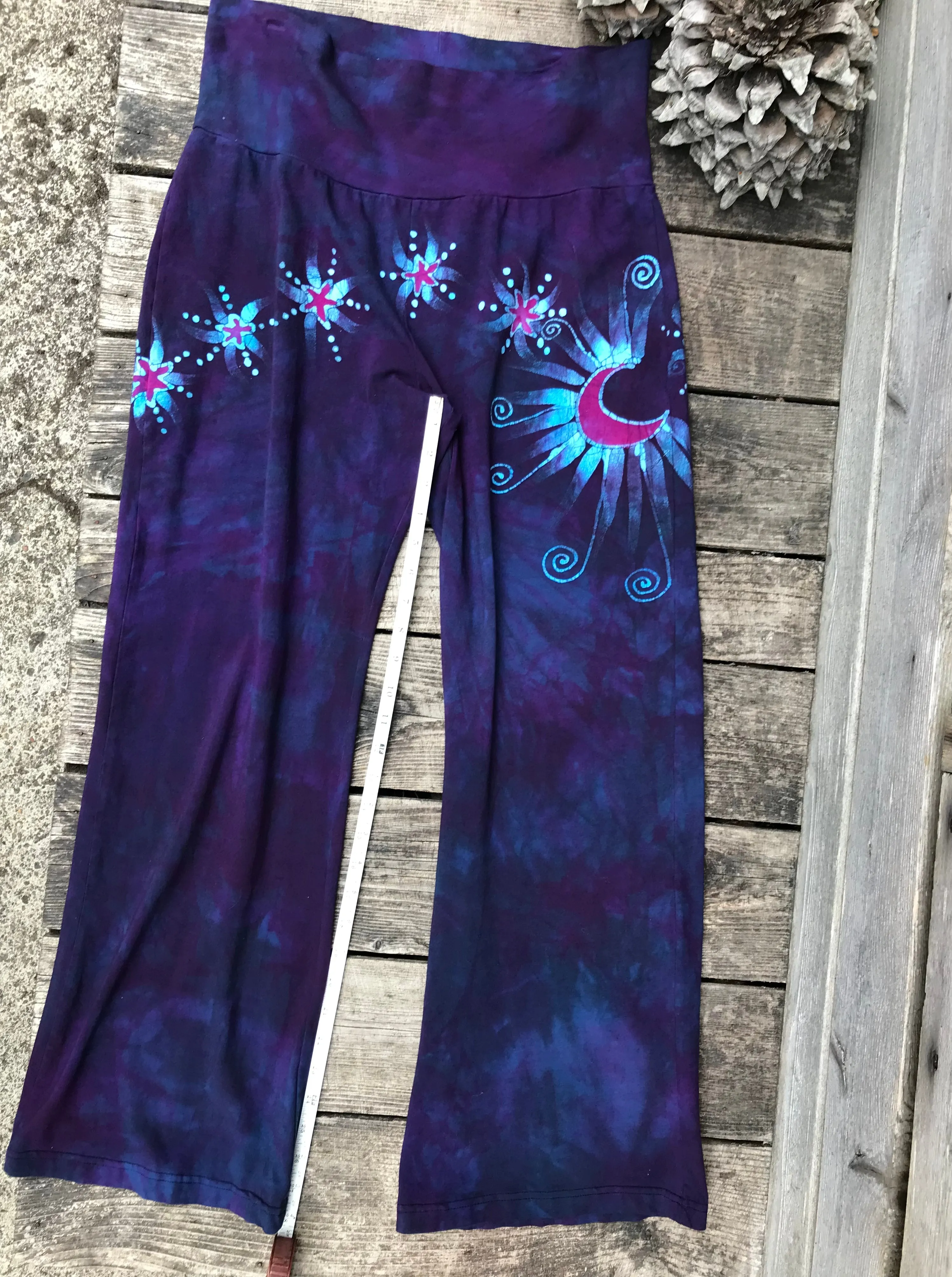 Check Measurements - Midnight Purple and Turquoise Stretchy Lounge Pants Size Large Shorty
