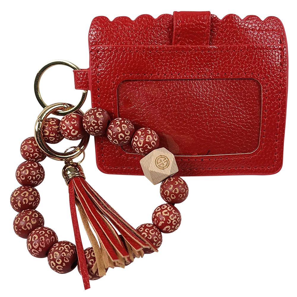 CL-7311 Beaded Leopard Wristlet ID Wallet Red