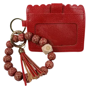 CL-7311 Beaded Leopard Wristlet ID Wallet Red